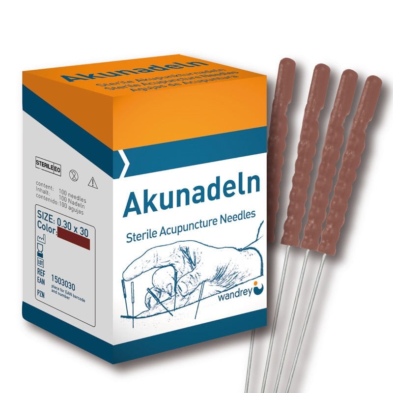 Acupuncture Needles with Plastic Handles 0.30 x 30 mm, brown